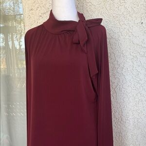 attention Burgundy Tie-Neck Long Sleeve blouse size XL